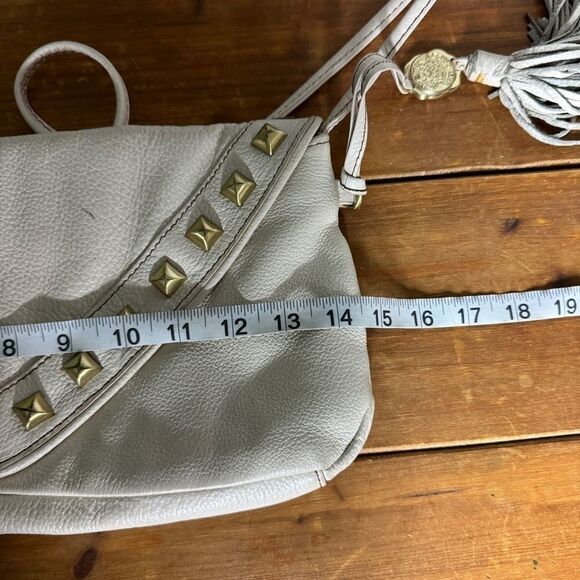 Vince Camuto ivory pebbled leather studded tassel shoulder bag - Picture 13 of 16